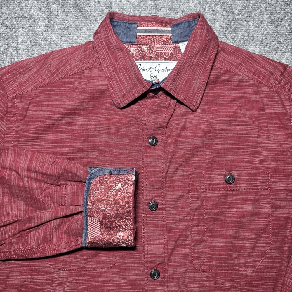 Robert Graham Button-Up Flip Cuff Men Small Maroon/Red Heather Long Sleeve